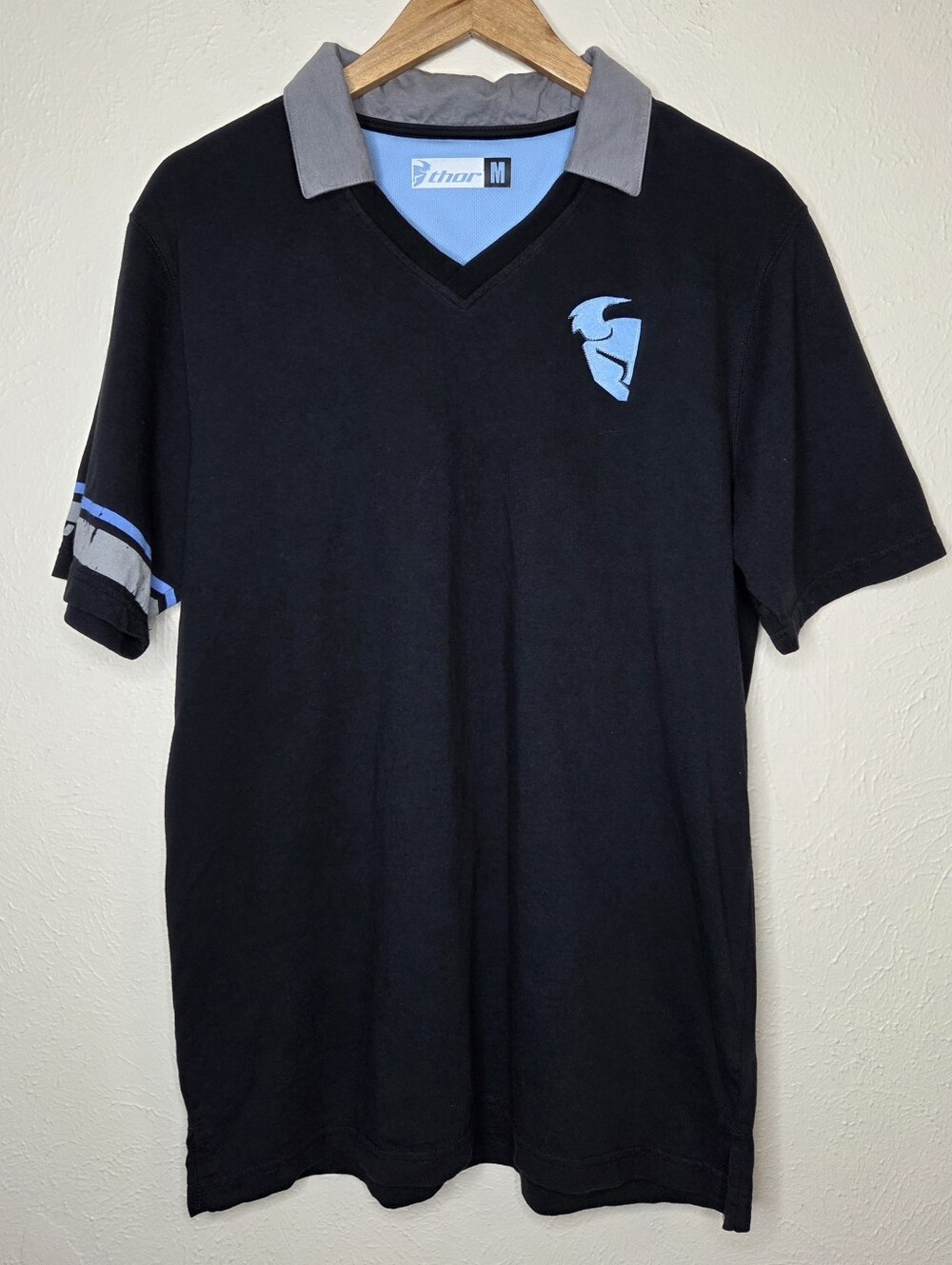 Thor Motocross Racing Jersey Polo Shirt Black Blue Gray Size Medium